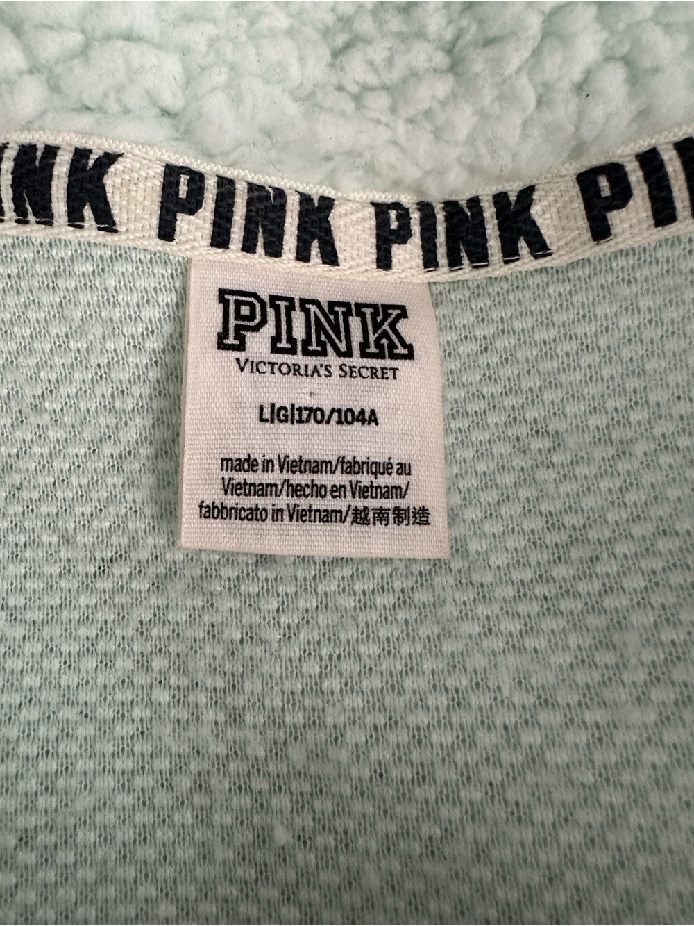 Victoria’s Secret PINK Fleece Sweatshirt Sherpa Mint Green Quarter Zip L - Picture 9 of 10